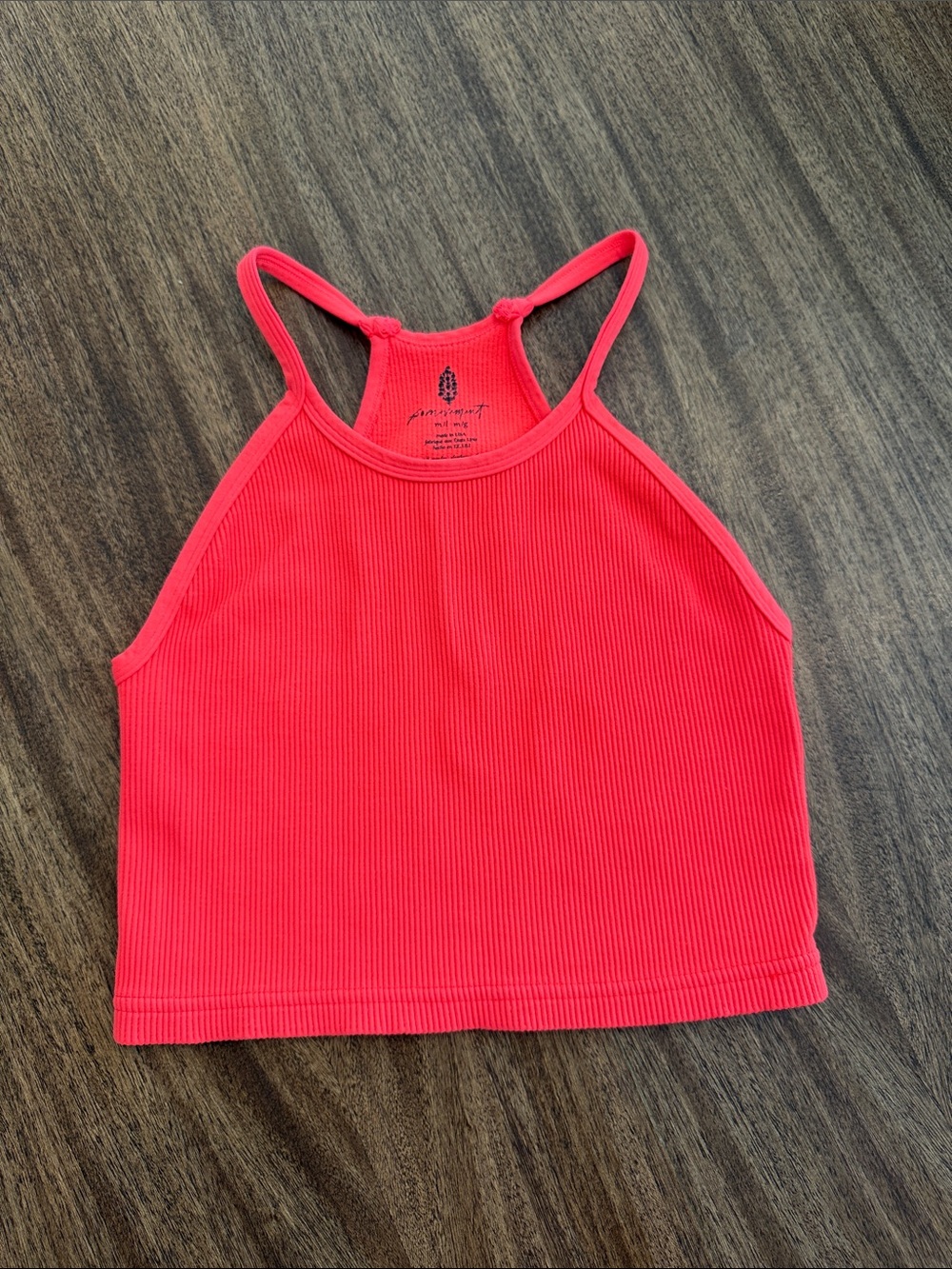 Free People Neon Coral Ribbed Halter Crop Tank